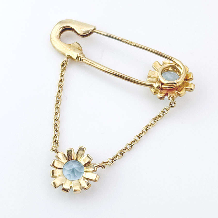 Zandra Rhodes Topaz Gem Set Safety Pin Brooch 9ct