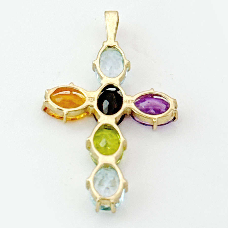 9ct Gold Multi Gemstones Crucifix Pendant