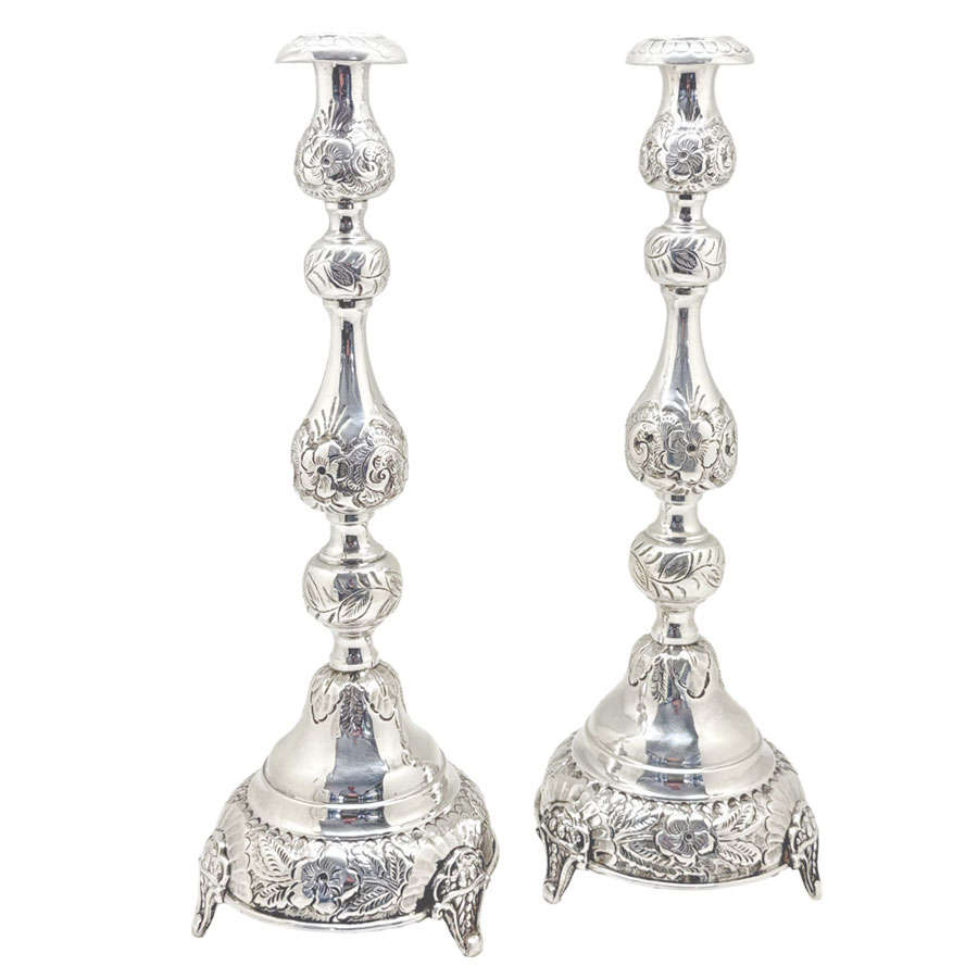 Hallmarked Silver Edward VII Pair Shabbat Candlesticks London 1915