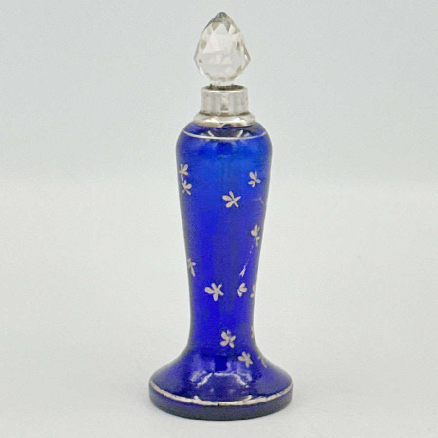 Hallmarked Silver Rim Cobalt Blue Glass With Silver Overlay Peacock