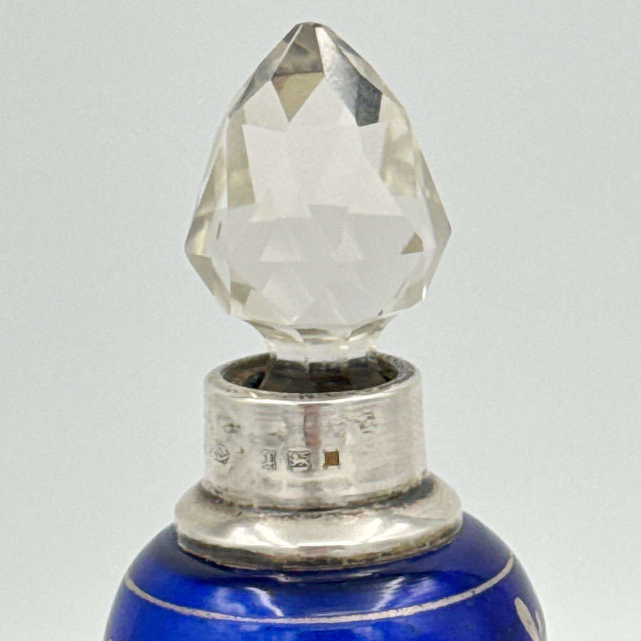 Hallmarked Silver Rim Cobalt Blue Glass With Silver Overlay Peacock