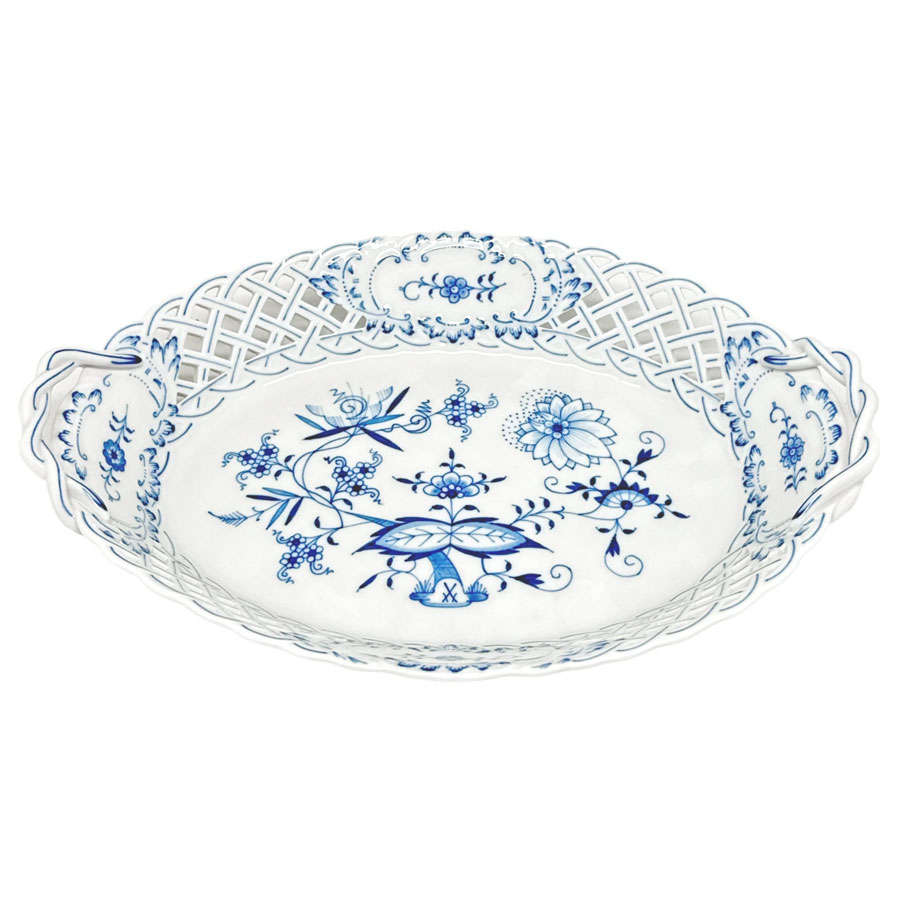 Meissen Onion Pattern Reticulated Handled Bowl