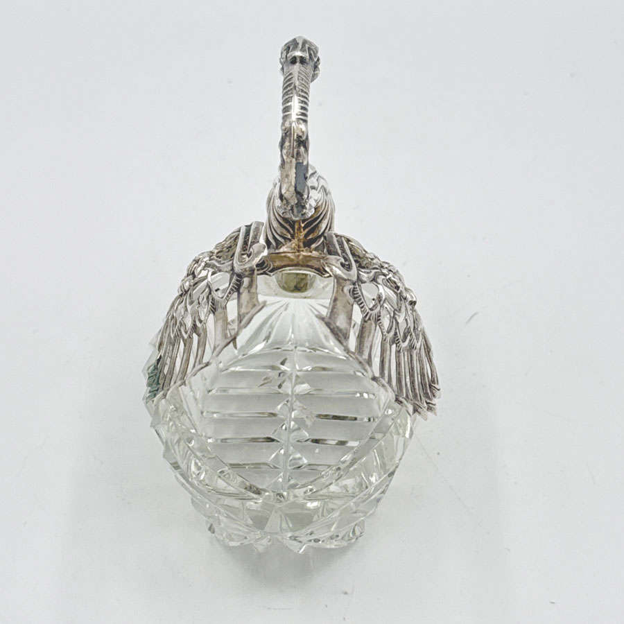 Antique 835 Silver And Cut Glass Medium Salt Swan