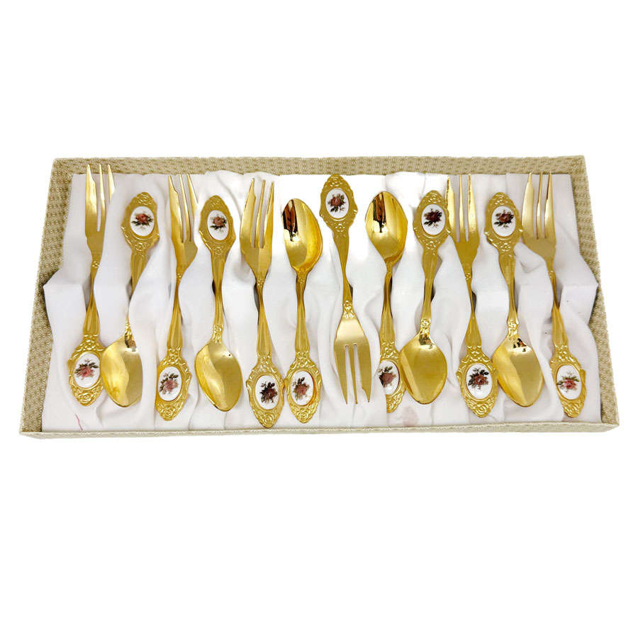 Eetrite 24ct Gold Plated Royal Albert Dark Rose Tea and Cake Fork Set