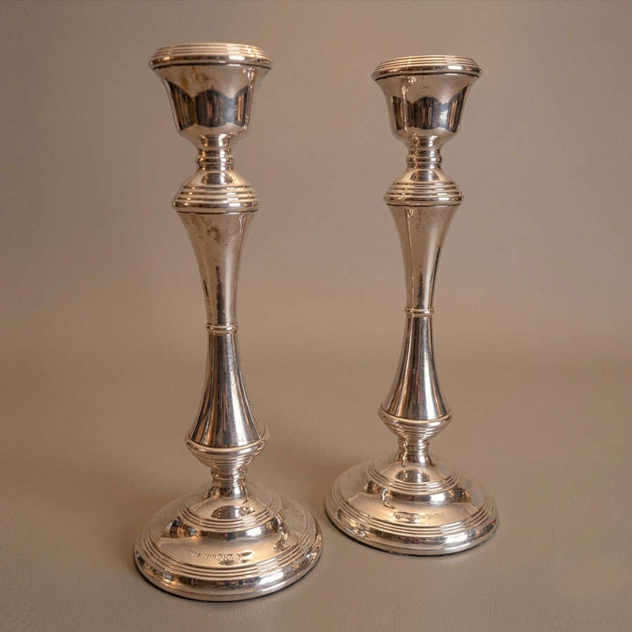 Hallmarked Silver Pair Candlesticks Birmingham 1950