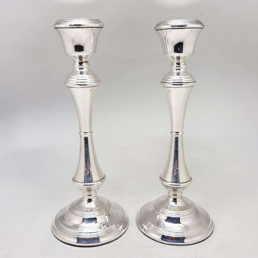 Hallmarked Silver Pair Candlesticks Birmingham 1950