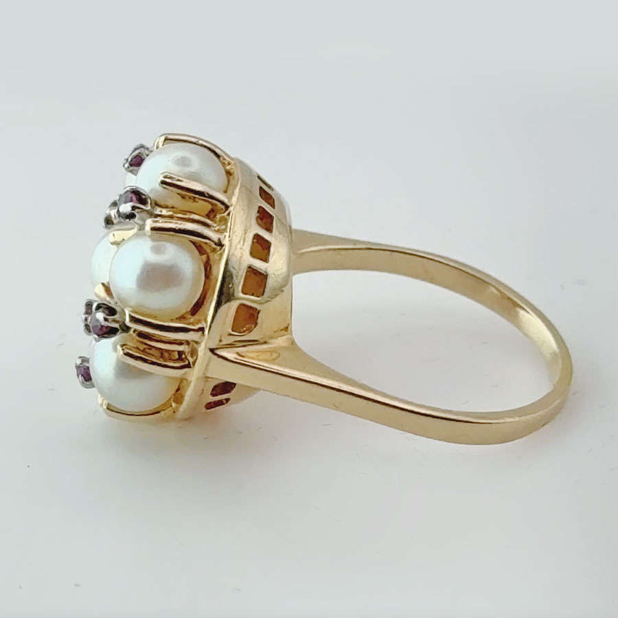 14ct Gold Pearl Cluster & Ruby Ring
