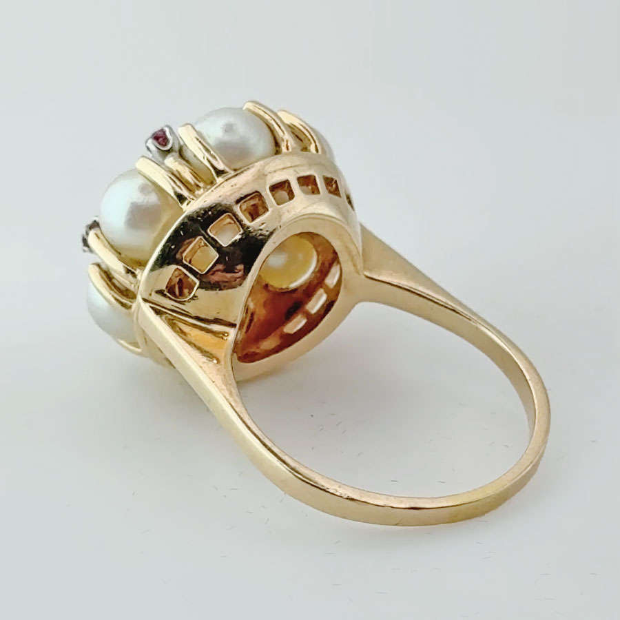 14ct Gold Pearl Cluster & Ruby Ring
