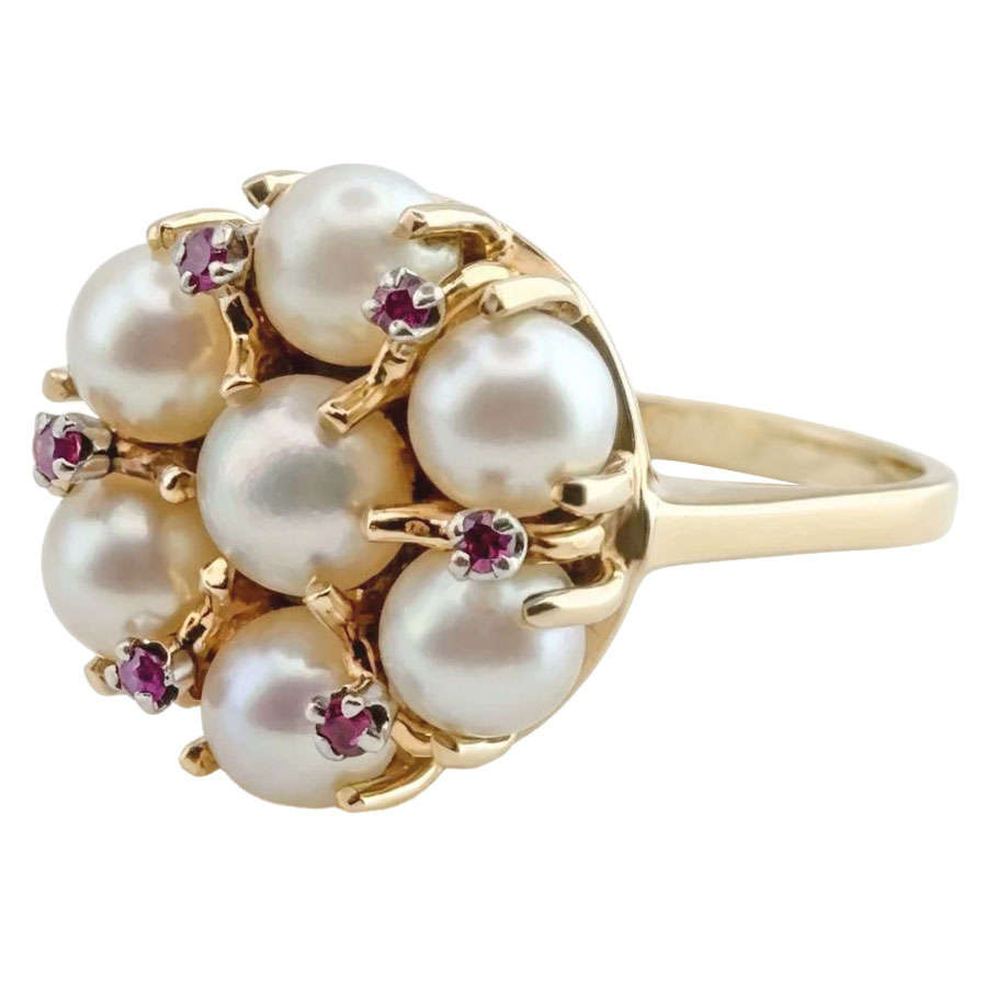 14ct Gold Pearl Cluster & Ruby Ring