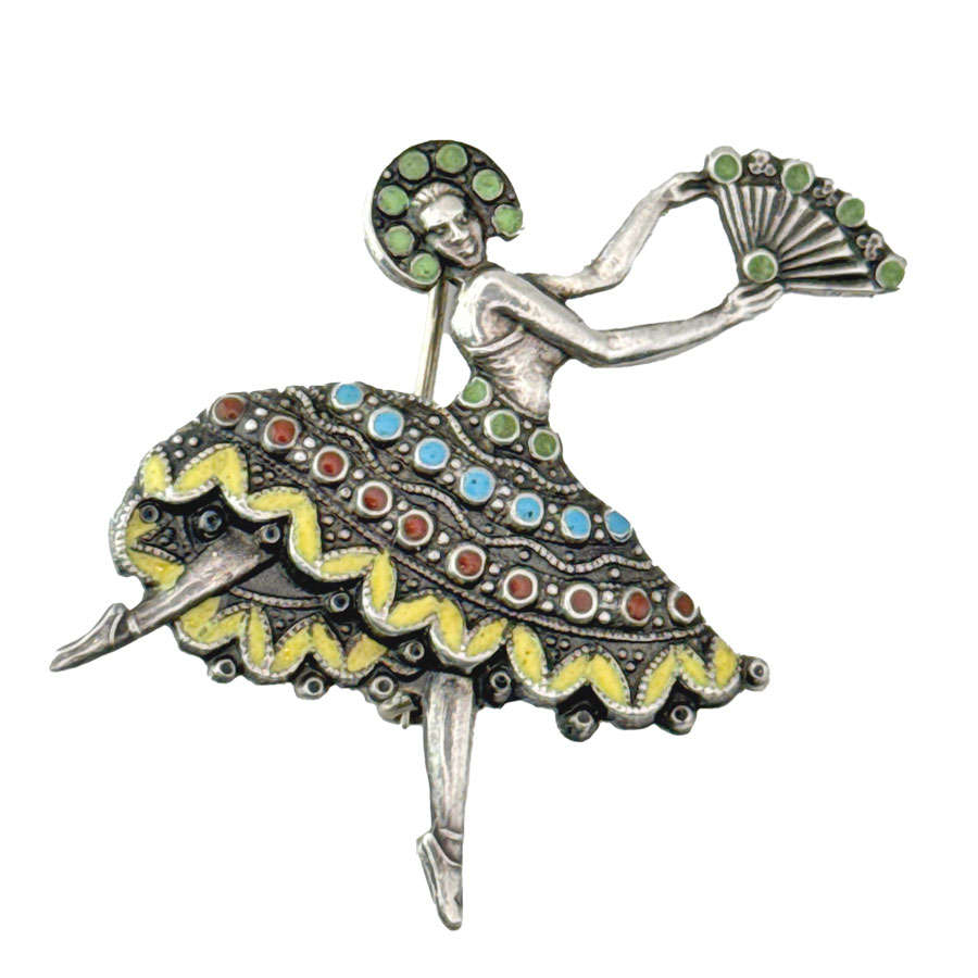 Candida Sterling Silver And Enamel Ballet Dancer Brooch