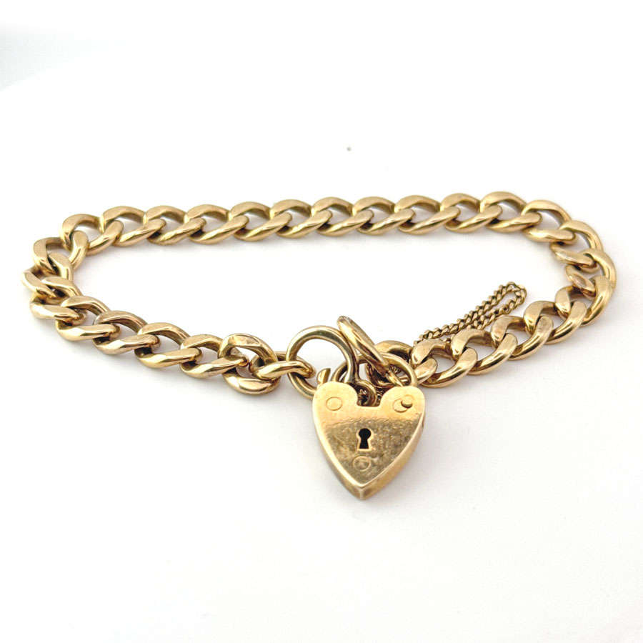 Victorian 9ct Gold Curb Chain Bracelet and Heart Padlock Clasp