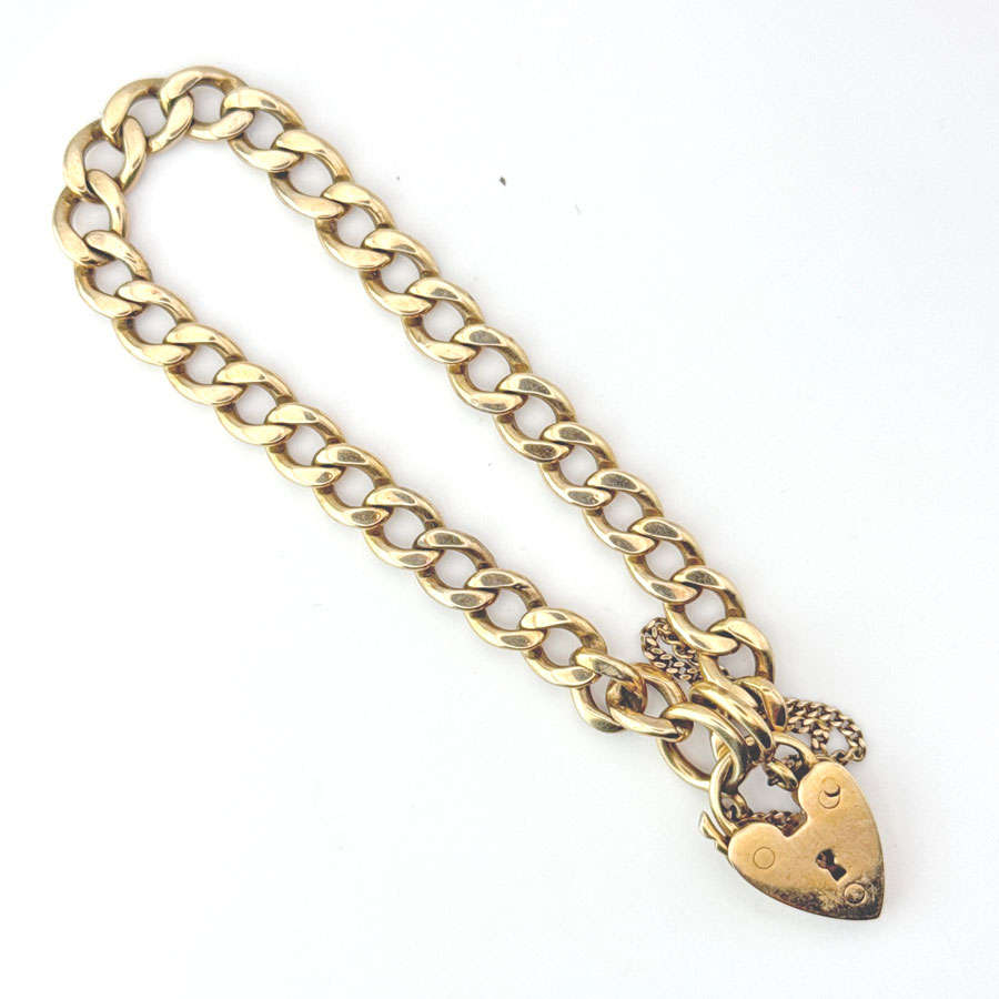 Victorian 9ct Gold Curb Chain Bracelet and Heart Padlock Clasp