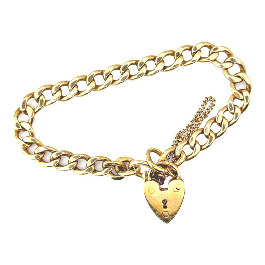Victorian 9ct Gold Curb Chain Bracelet and Heart Padlock Clasp