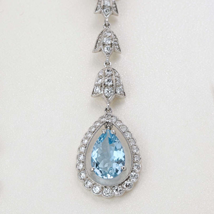 18ct White Gold Aquamarine and Diamond Pair Drop Earrings