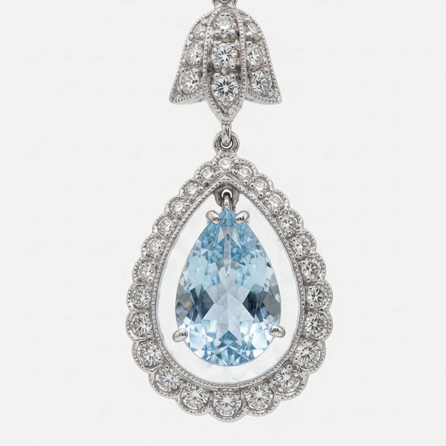18ct White Gold Aquamarine and Diamond Pair Drop Earrings