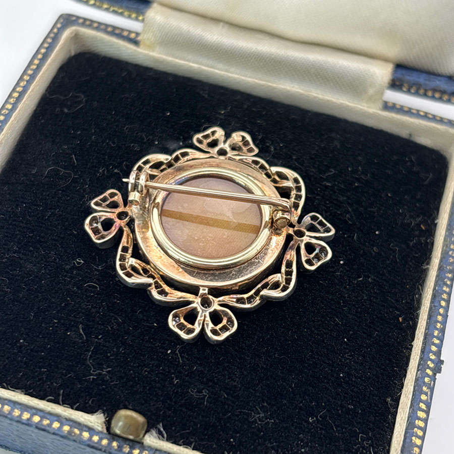 9ct Gold Victorian Remembrance Brooch Turquoise Guilloche Enamel and Diamonds