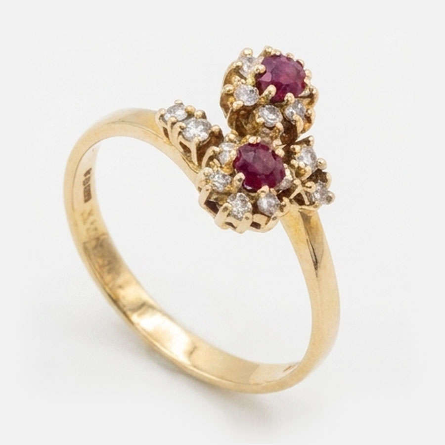 18ct Gold Ruby and Diamond Cross Over Ring