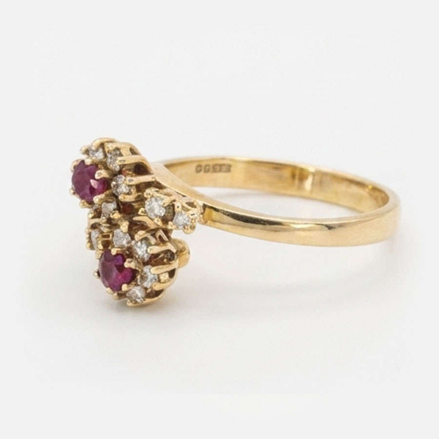 18ct Gold Ruby and Diamond Cross Over Ring