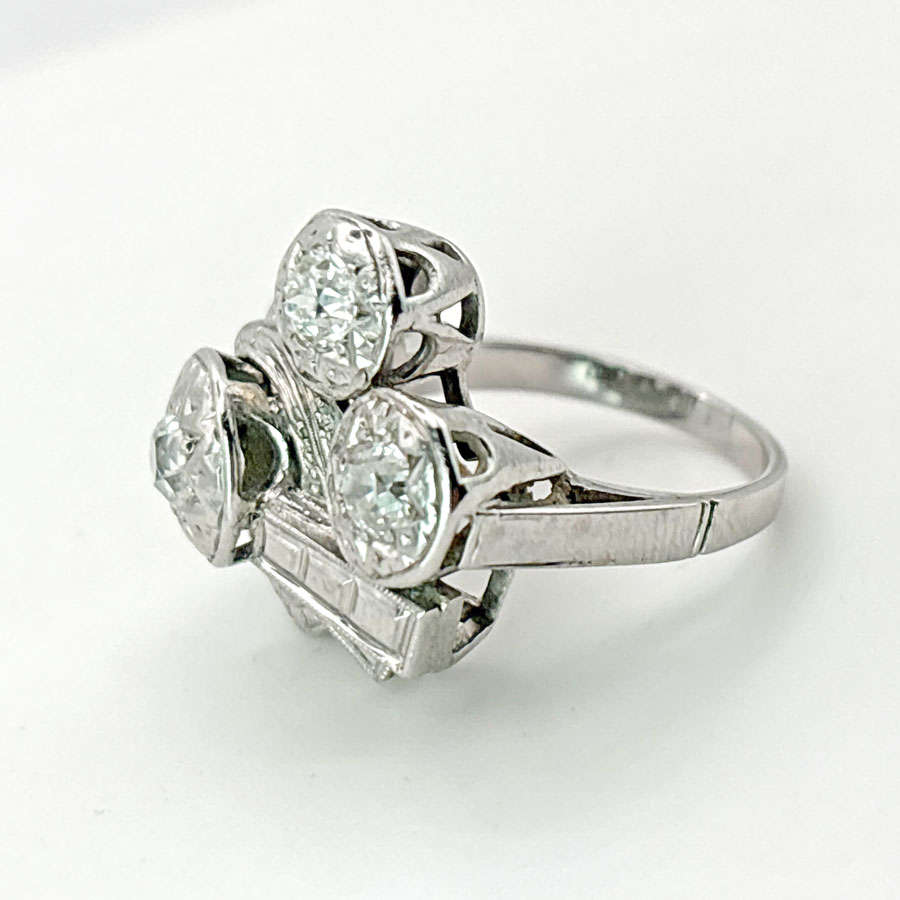 Art Deco 18ct White Gold Diamond Cluster Ring