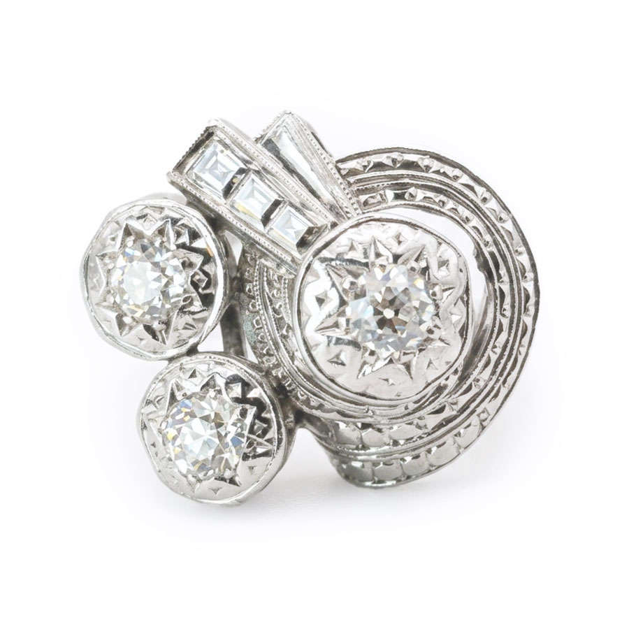 Art Deco 18ct White Gold Diamond Cluster Ring