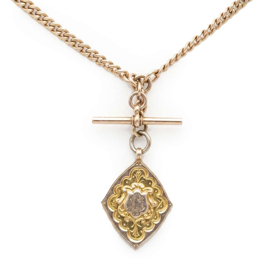 Victorian 9ct Rose Gold Fob Chain With TBar And Medallion