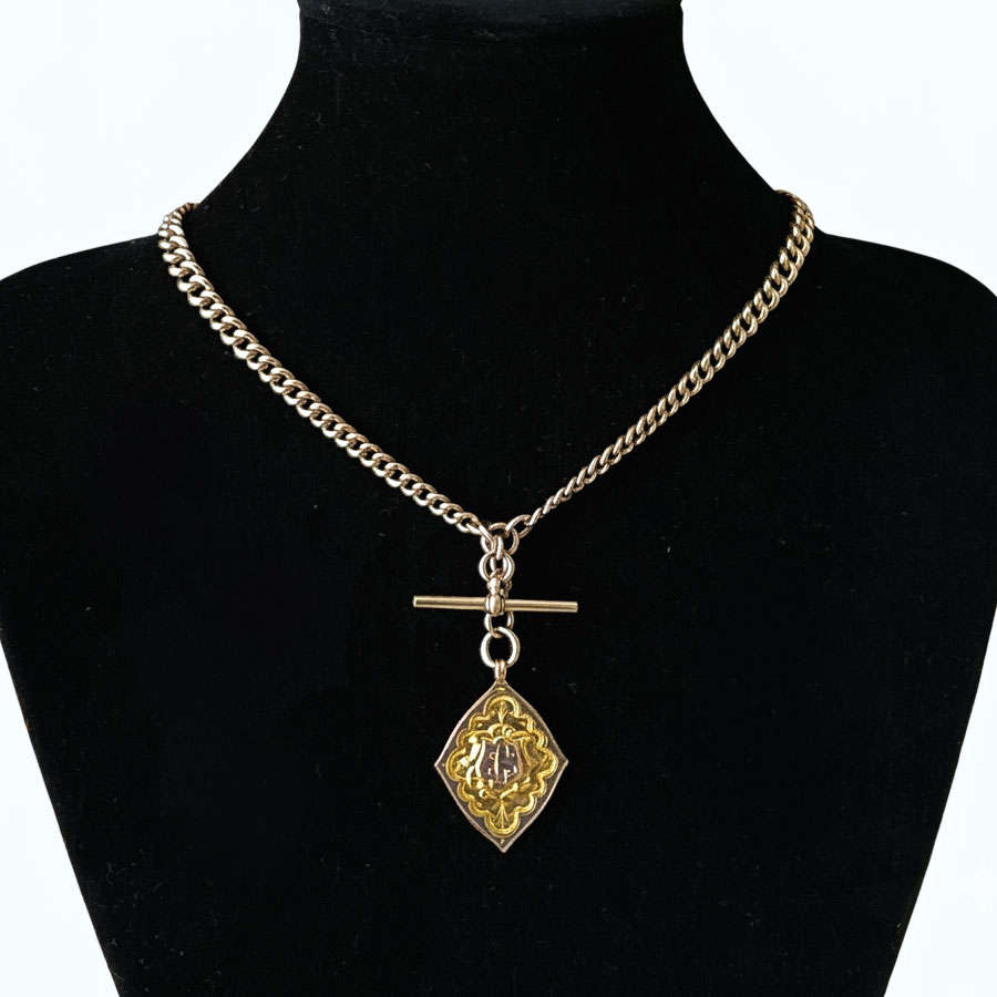 Victorian 9ct Rose Gold Fob Chain With TBar And Medallion