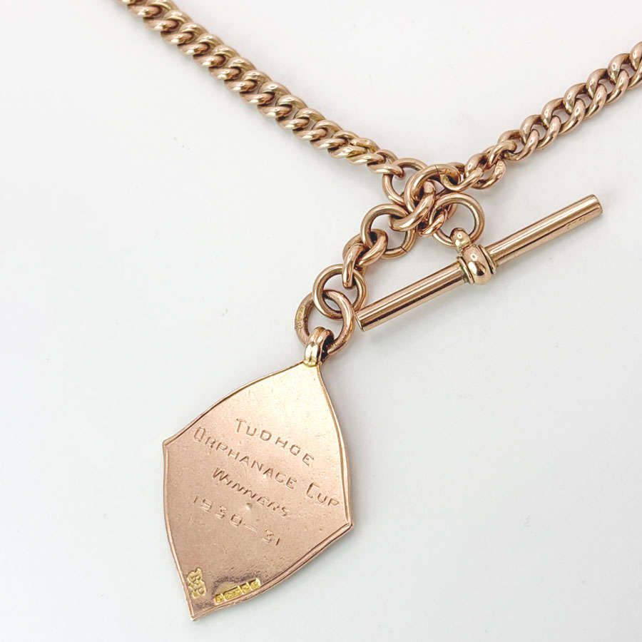 Victorian 9ct Rose Gold Fob Chain With TBar And Medallion