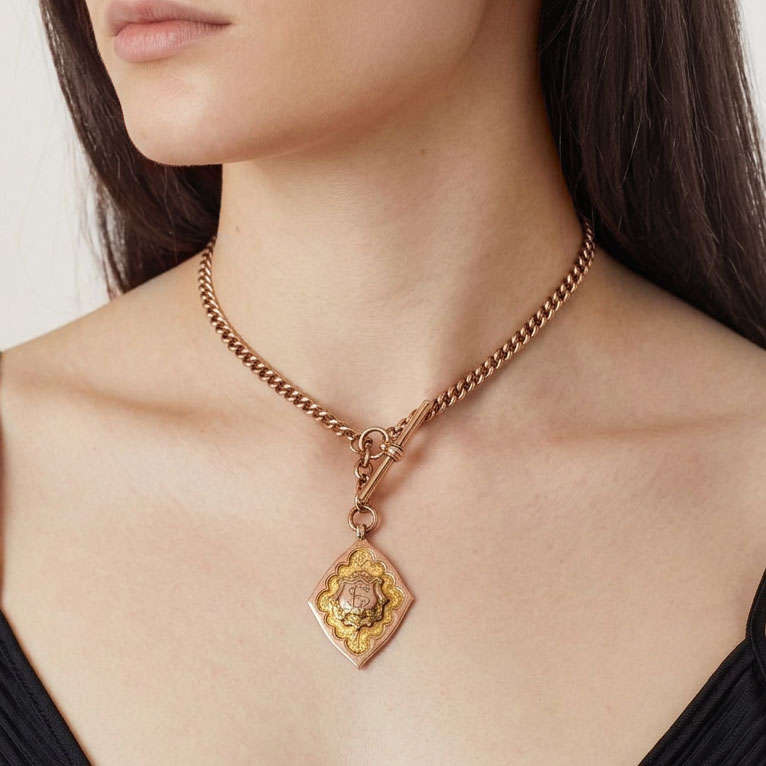 Victorian 9ct Rose Gold Fob Chain With TBar And Medallion