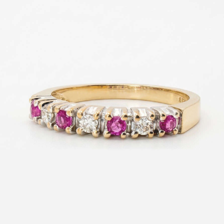 9ct Gold Rubies And Diamonds Half Eternity Ring