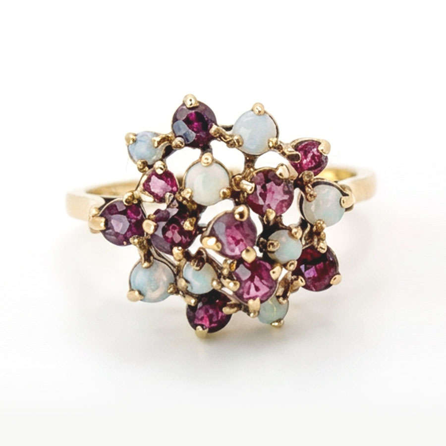 9ct Gold Ruby and Opal Cluster Ring