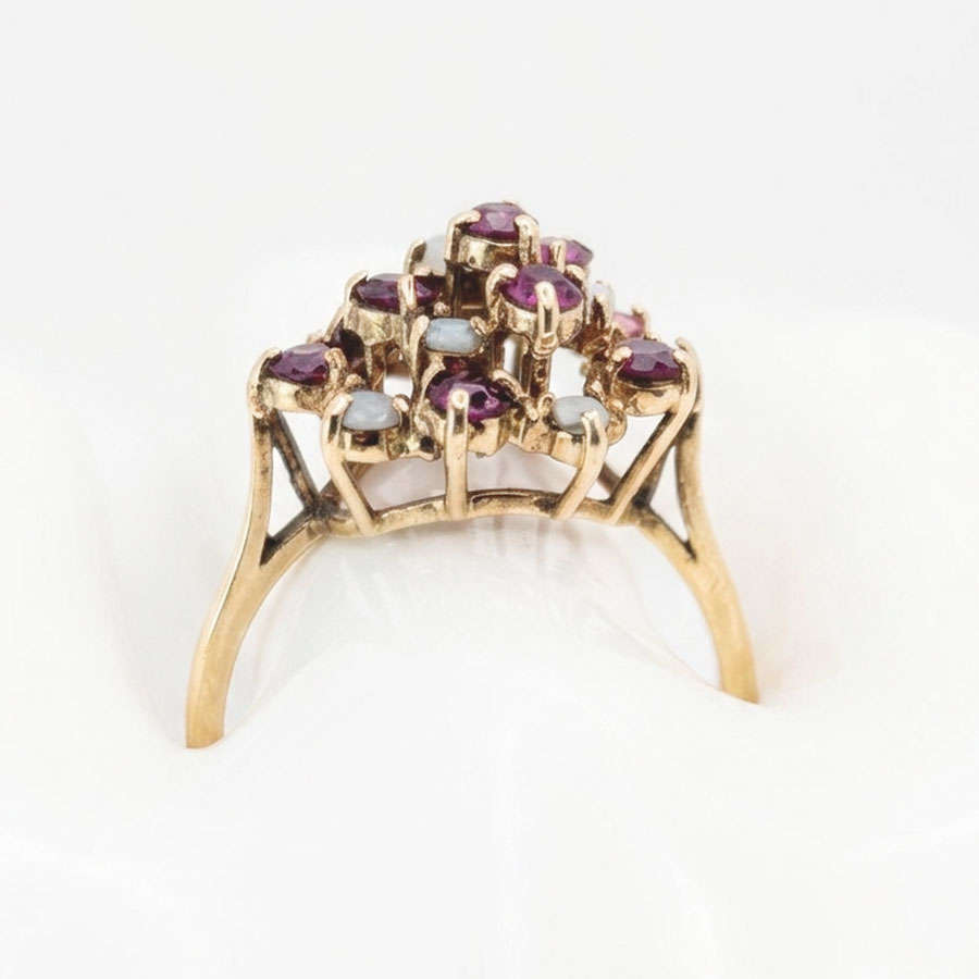 9ct Gold Ruby and Opal Cluster Ring