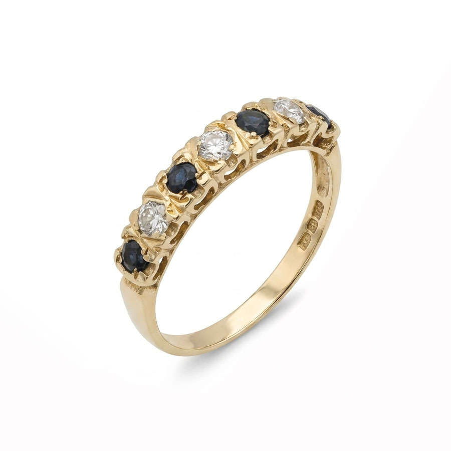 9ct Gold Sapphire & Diamond Half Eternity Ring