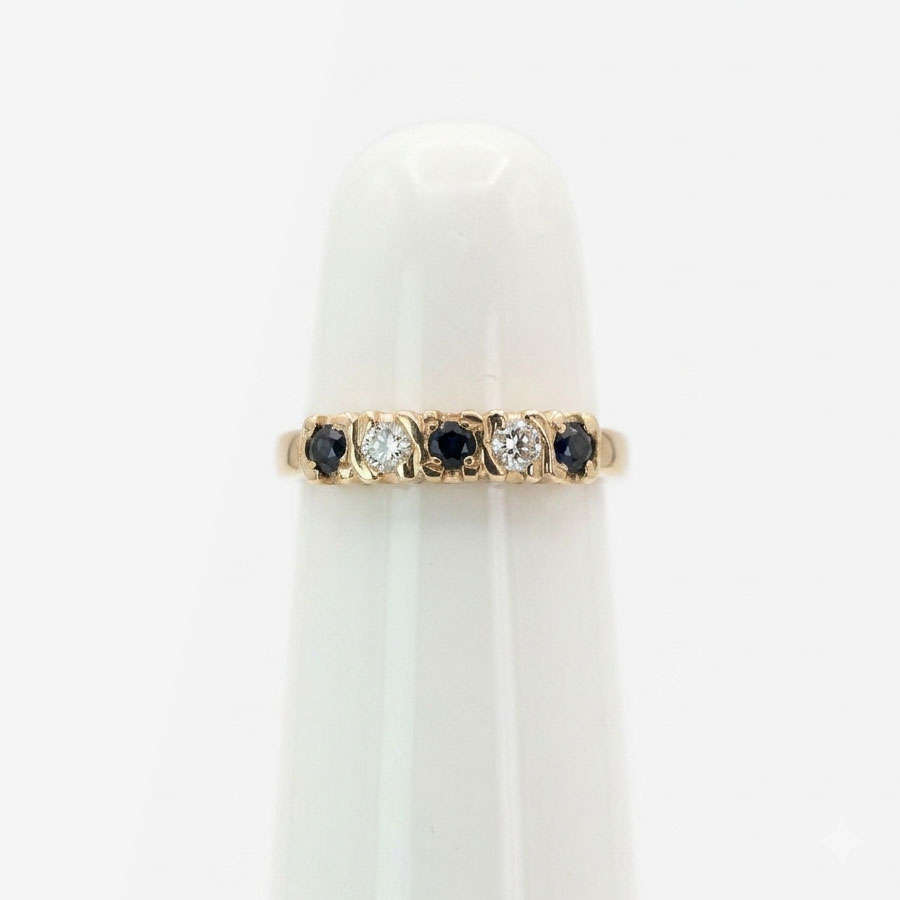 9ct Gold Sapphire & Diamond Half Eternity Ring