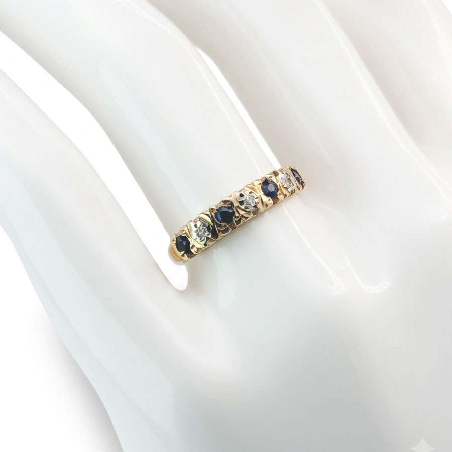 9ct Gold Sapphire & Diamond Half Eternity Ring