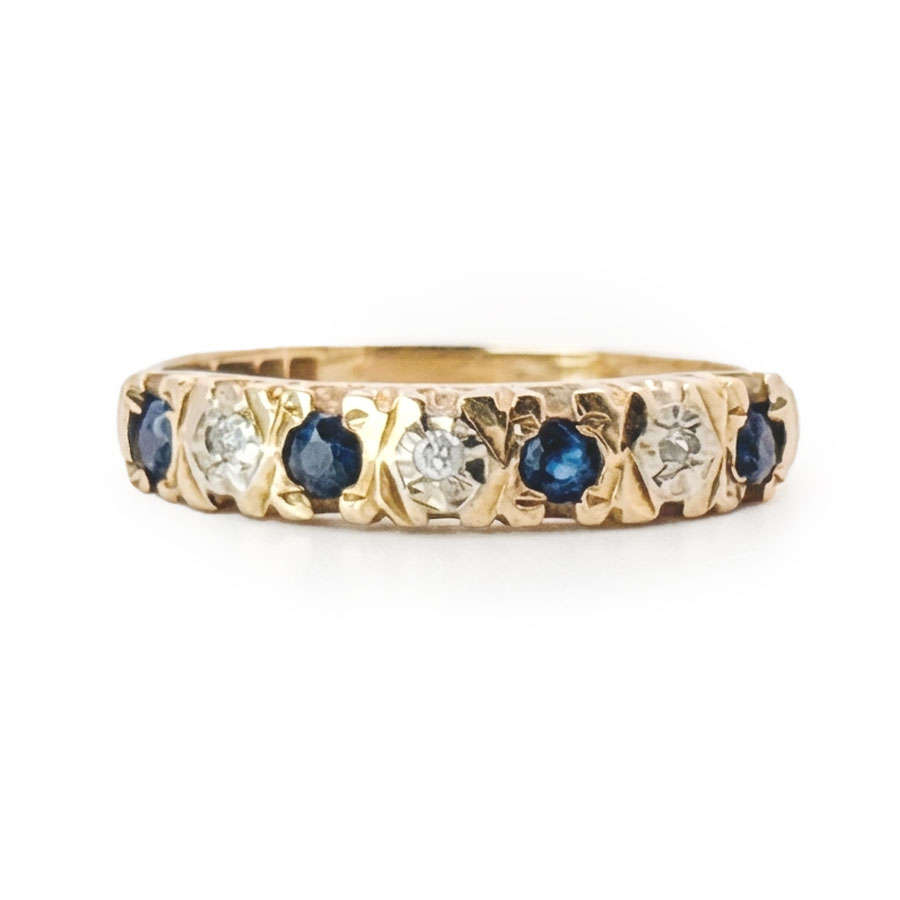 9ct Gold Sapphire & Diamond Half Eternity Ring