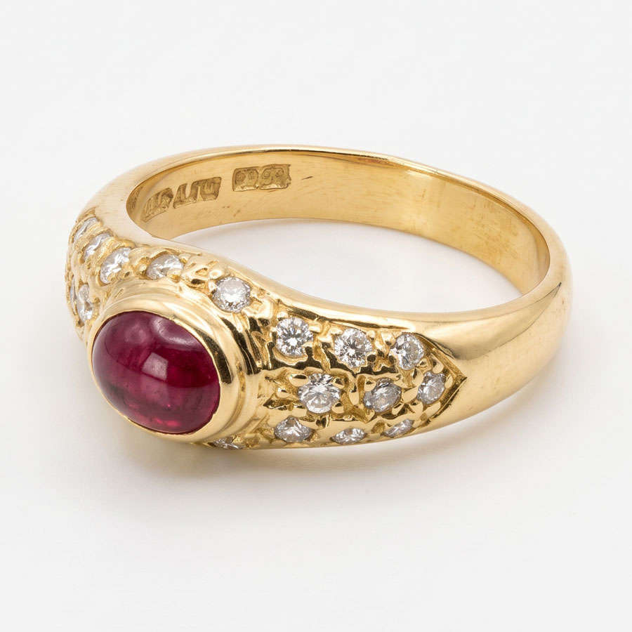 18ct Gold Solitaire Cabochon Ruby and Diamond Ring