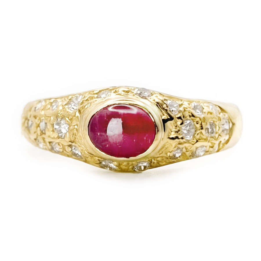 18ct Gold Solitaire Cabochon Ruby and Diamond Ring