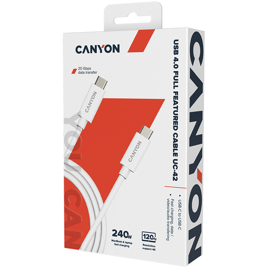 CANYON UC-42, cable, U4-CC-5A2M-E, USB4 TYPE-C to TYPE-C cable assembly 20G 2m 5A 240W(ERP) with ...