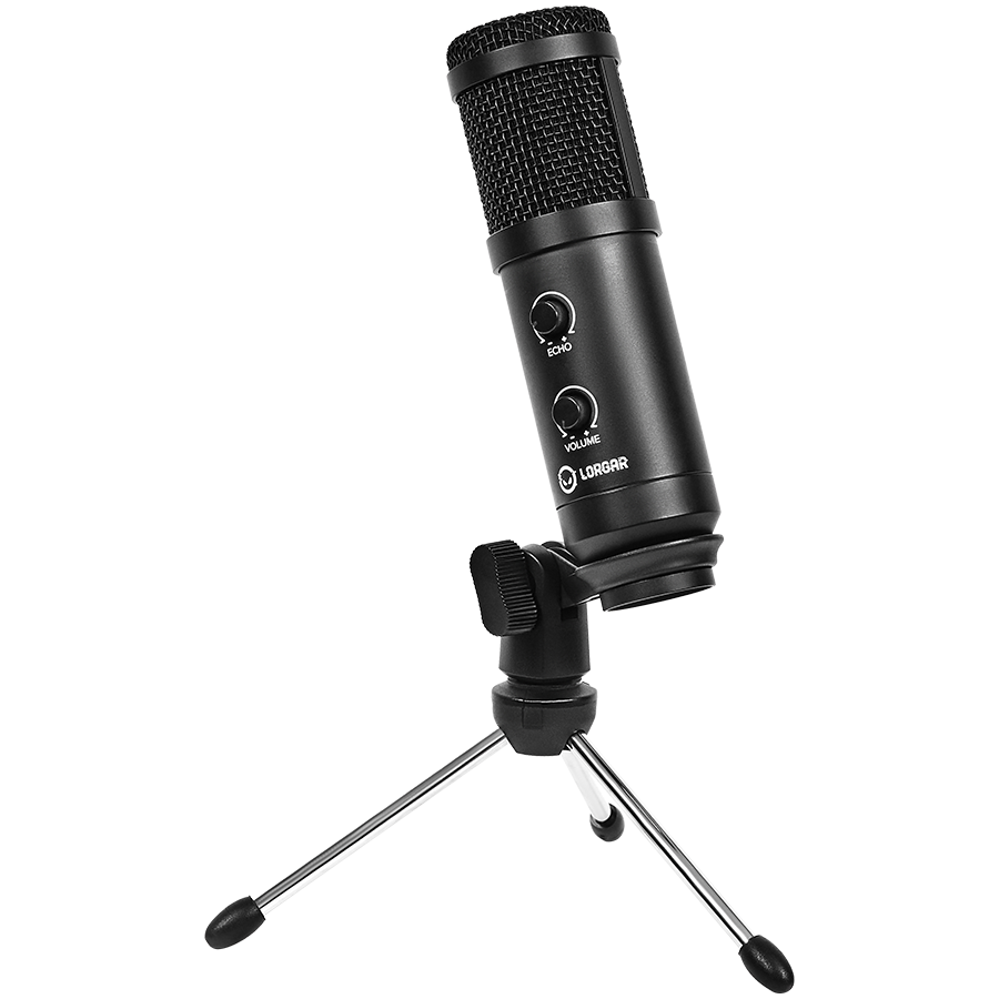 LORGAR Soner 313, Gaming Microphones, Black, USB condenser microphone with Volume Knob & Echo Kob...