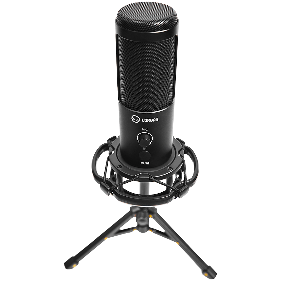 LORGAR Voicer 721, Gaming Microphone, Black, USB condenser microphone with tripod stand, pop filt...