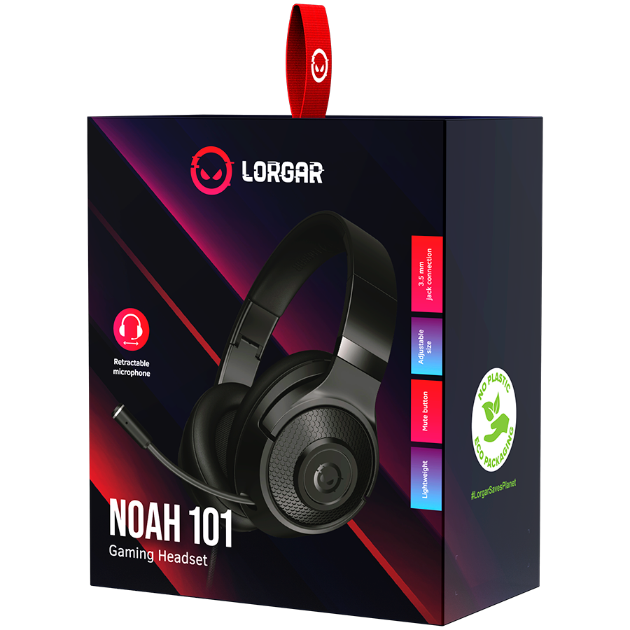 LORGAR Noah 101, Gaming headset with microphone, 3.5mm jack connection, cable length 2m, foldable...