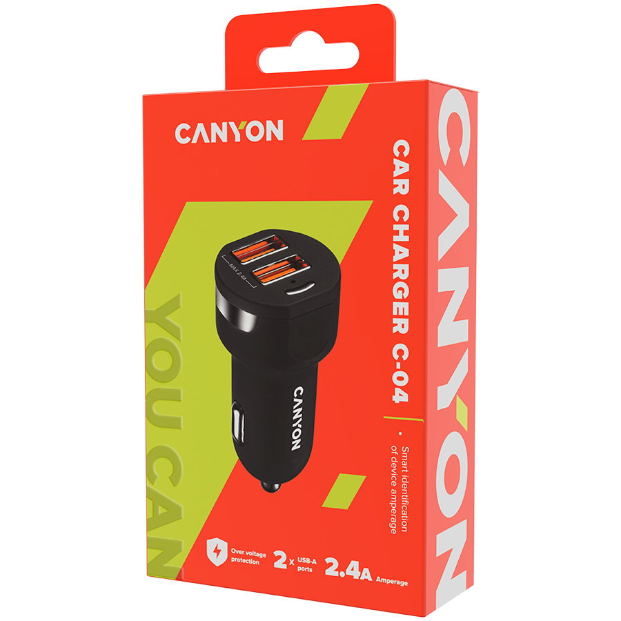 CANYON car charger C-04 2.4A/2USB-A Black