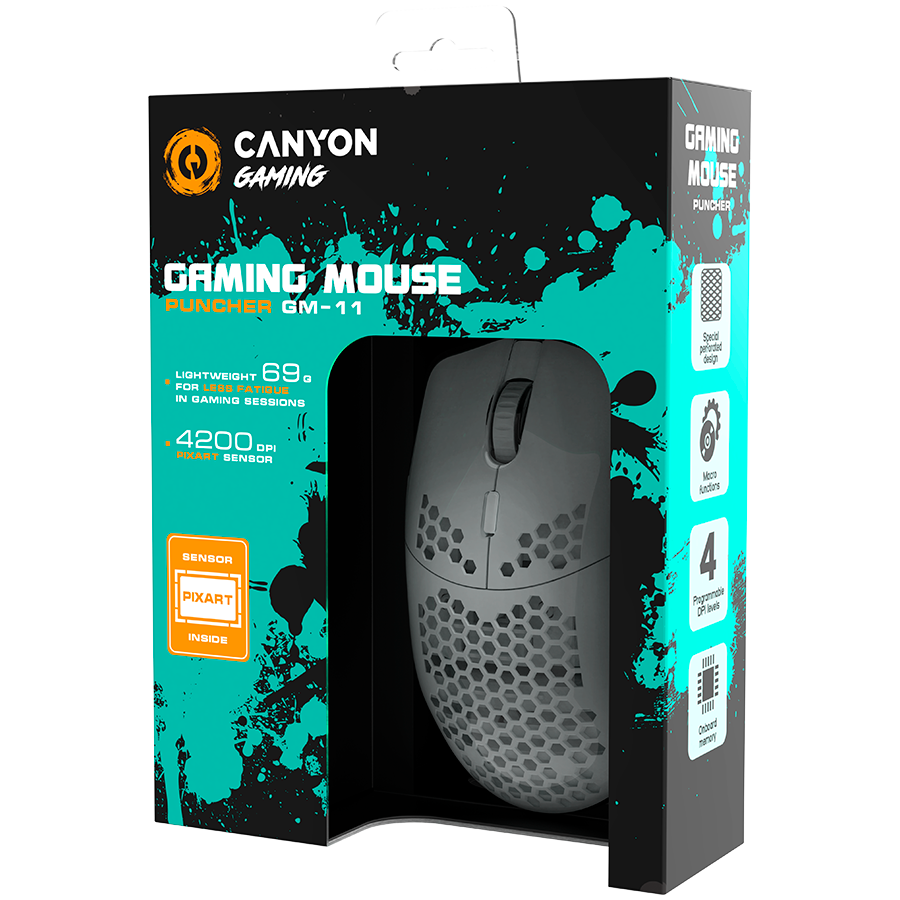 CANYON Puncher GM-11, Gaming Mouse with 7 programmable buttons, Pixart 3519 optical sensor, 4 lev...
