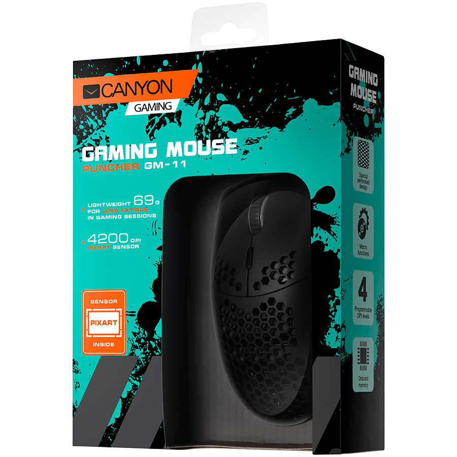 CANYON Puncher GM-11, Gaming Mouse with 7 programmable buttons, Pixart 3519 optical sensor, 4 lev...