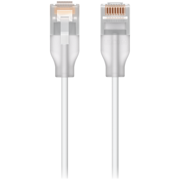 Ubiquiti UACC-Cable-Patch-EL-3M-W Nano-thin patch cable with 2.5 GbE support designed to show Eth...