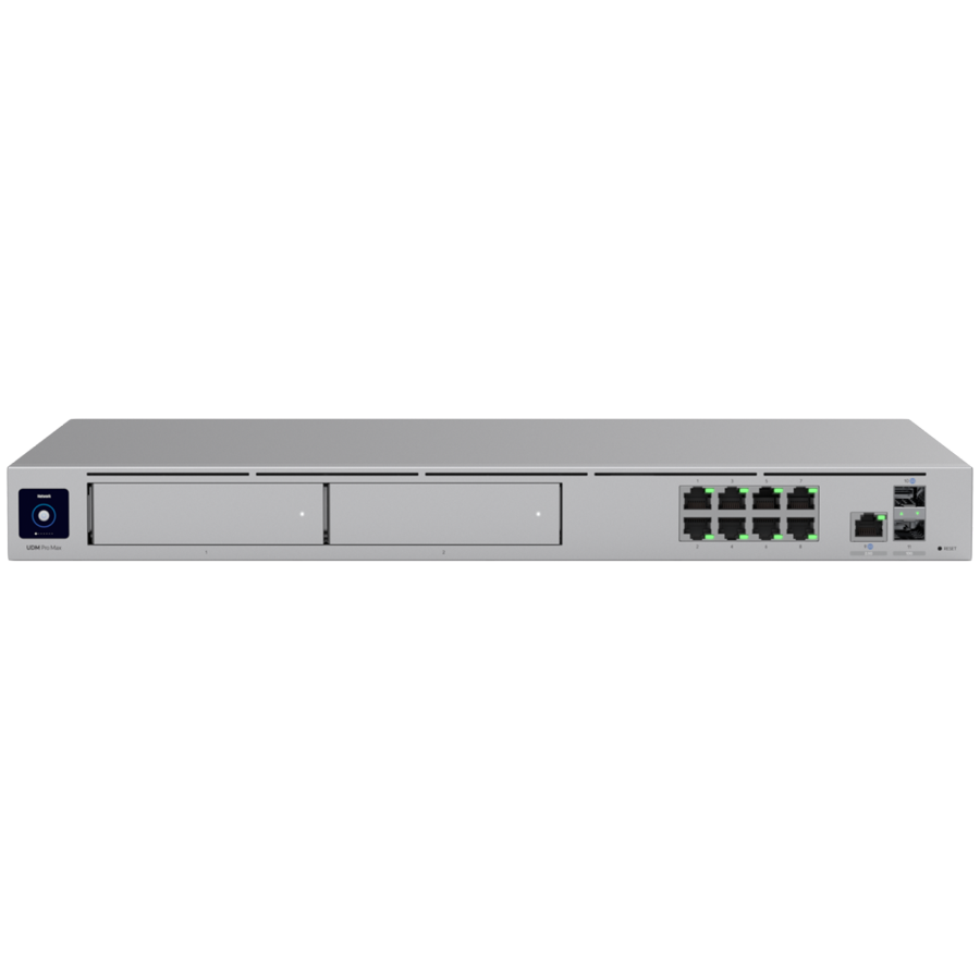 Ubiquiti rack-mount Cloud Gateway with 10 Gbps performance, multi-WAN load balancing, and two NVR...