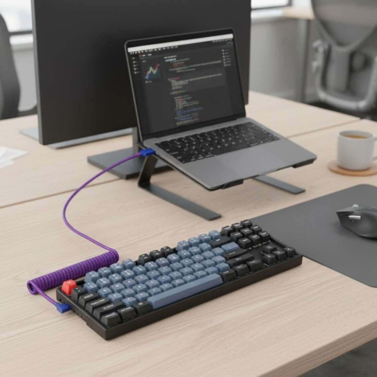 Keychron Premium Coiled Aviator USB Cable | Type-C + USB-A Adapter | Detachable Aviator Connector...