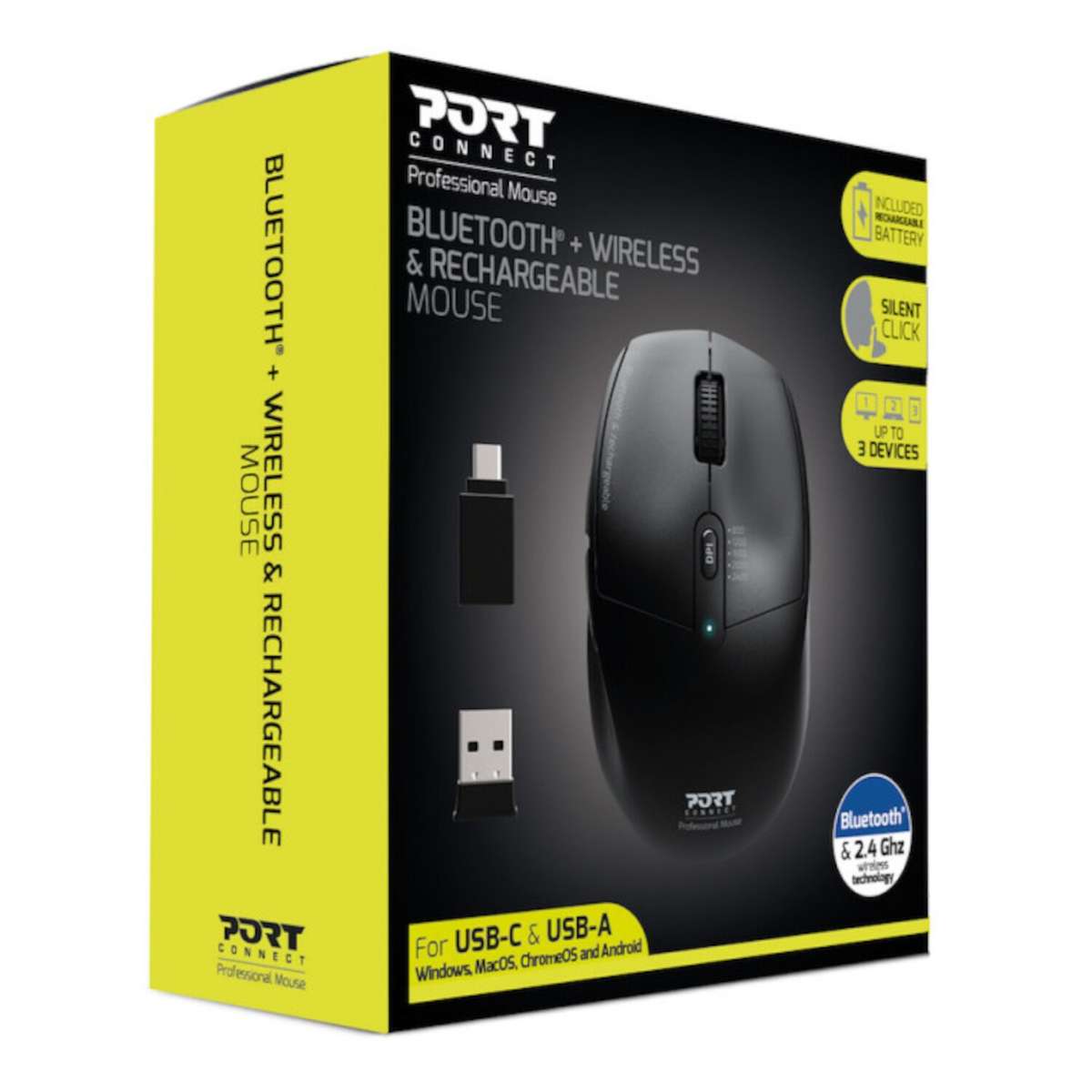 Port Connect 2.4GHz Wireless Bluetooth Rechargeable Mouse PRO