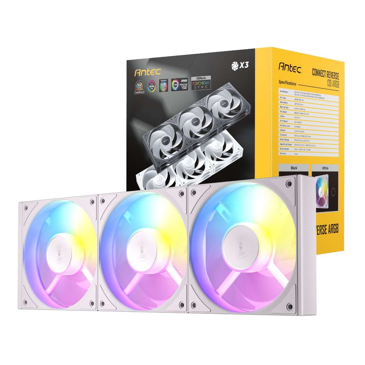 Antec Connect 120 Reverse ARGB PWM Fan 3 Pack - White