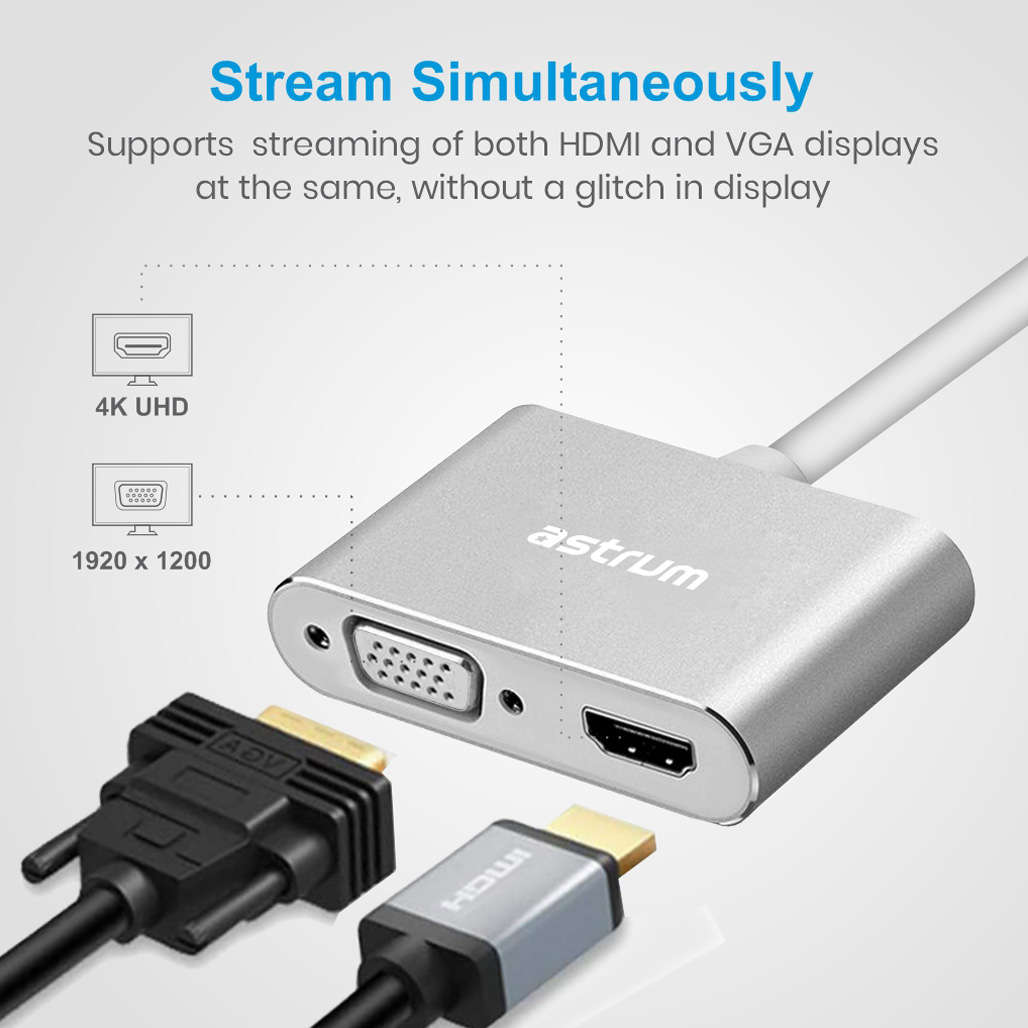 USB-C to VGA & HDMI Adapter | 4K HDMI + 1080P VGA -  DA660